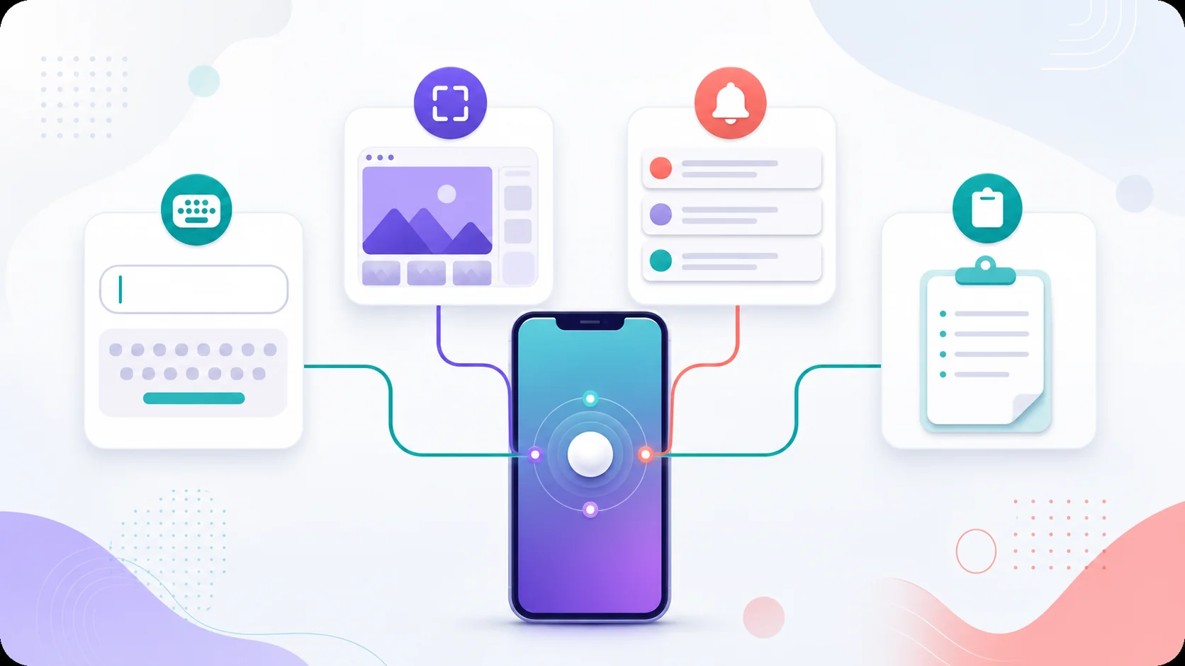 Typed input, screenshots, notifications, and clipboard feature cards
