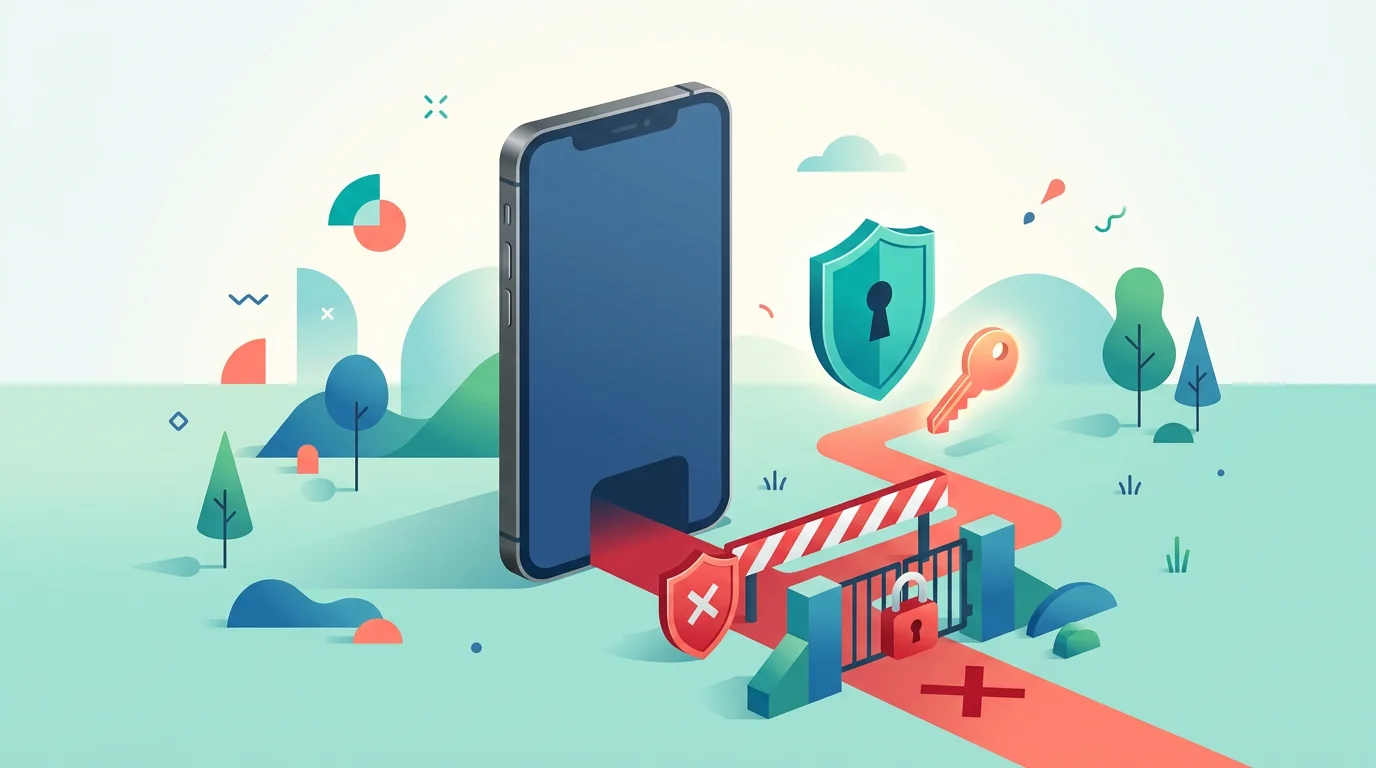 A blocked arbitrary phone-tracking path with privacy and account icons.