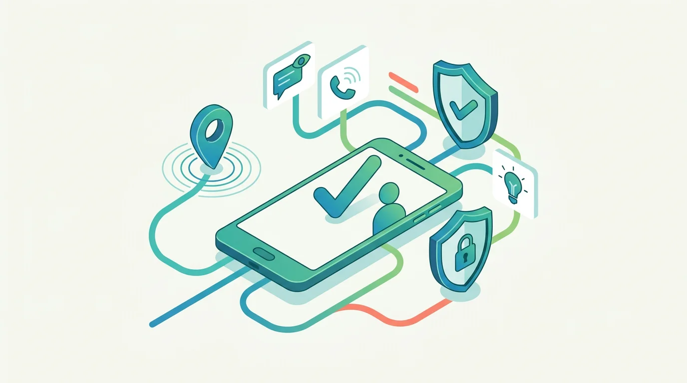Authorized Android monitoring concept with ownership and privacy icons.
