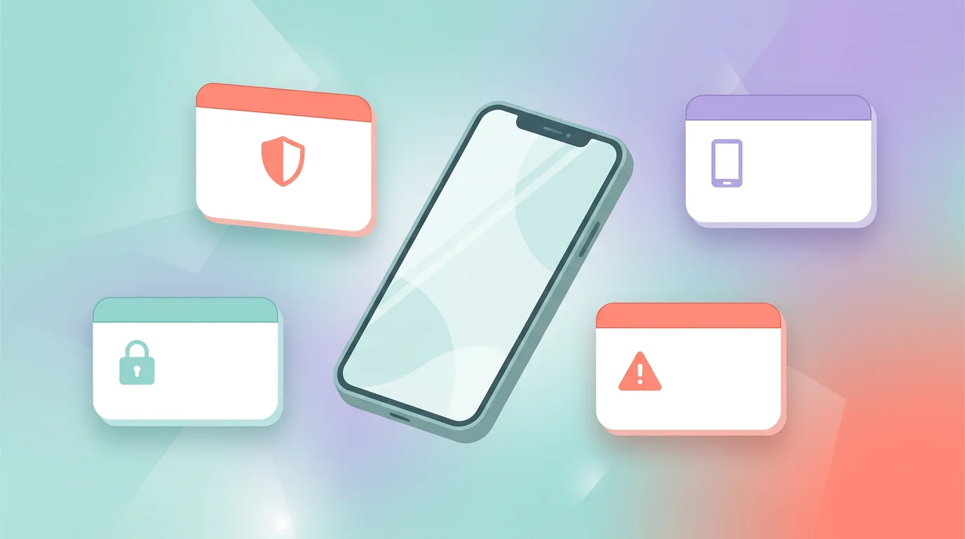 Blank product cards with privacy, device, price, and warning icons for Telegram monitoring comparison.