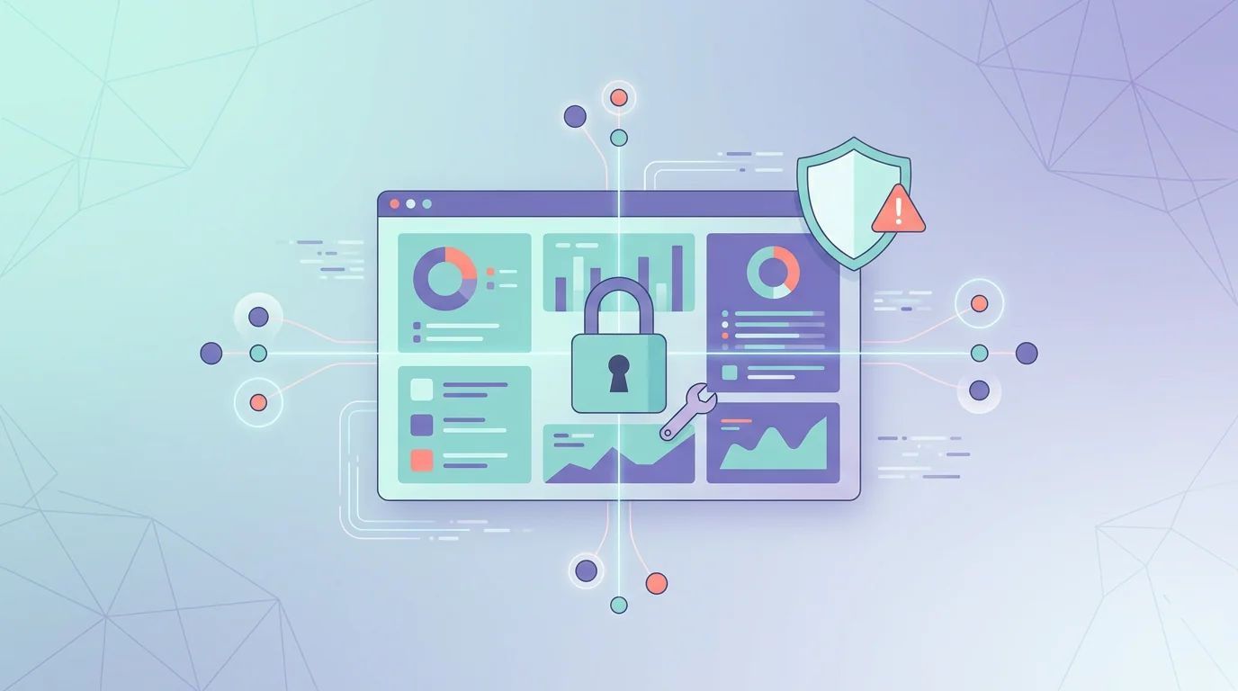Technical high-access monitoring concept with lock and warning icons.