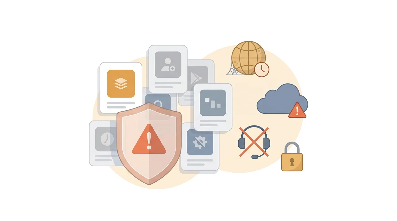 Legacy monitoring app cards separated from current recommendations by a warning shield.