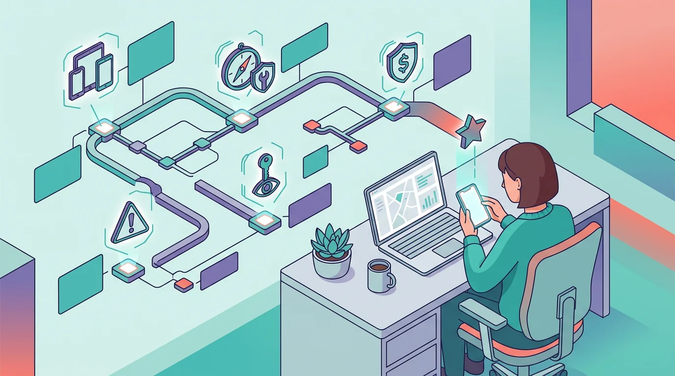 A buyer decision map for choosing a phone monitoring app by platform, feature, access, price, and risk.