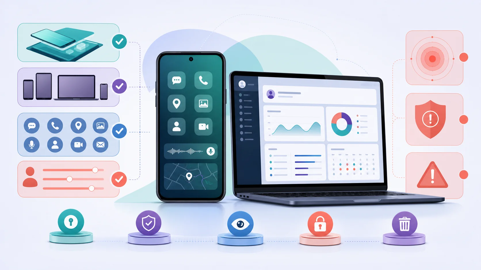 A high-access monitoring suite review board with root, jailbreak, recording, and compatibility checkpoints