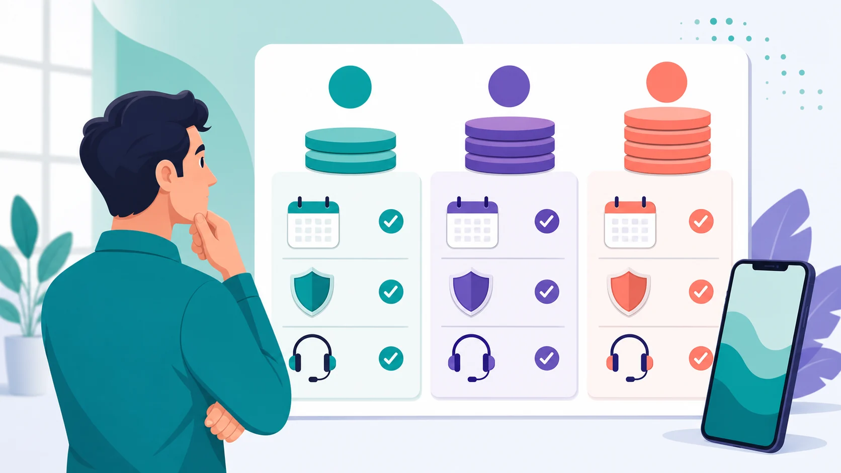 A pricing comparison board for phone spy apps with budget, mid-range, and premium tiers