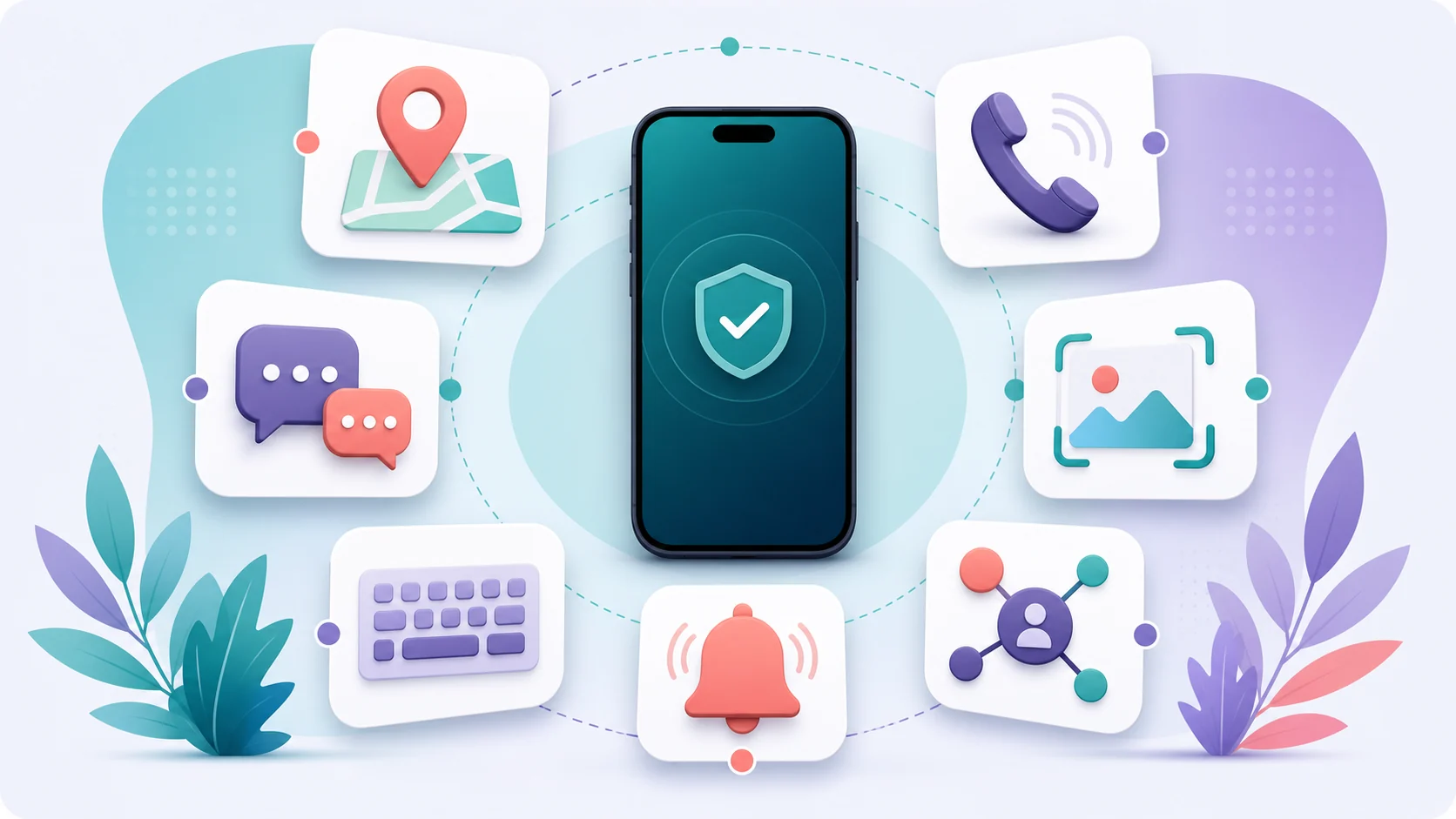 Monitoring feature cards for location, messages, screenshots, and typed input