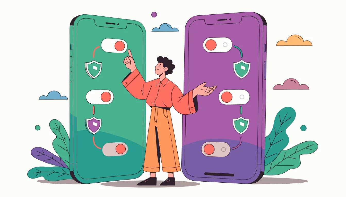 Android physical access and iPhone account-based constraints compared on a generic review board.