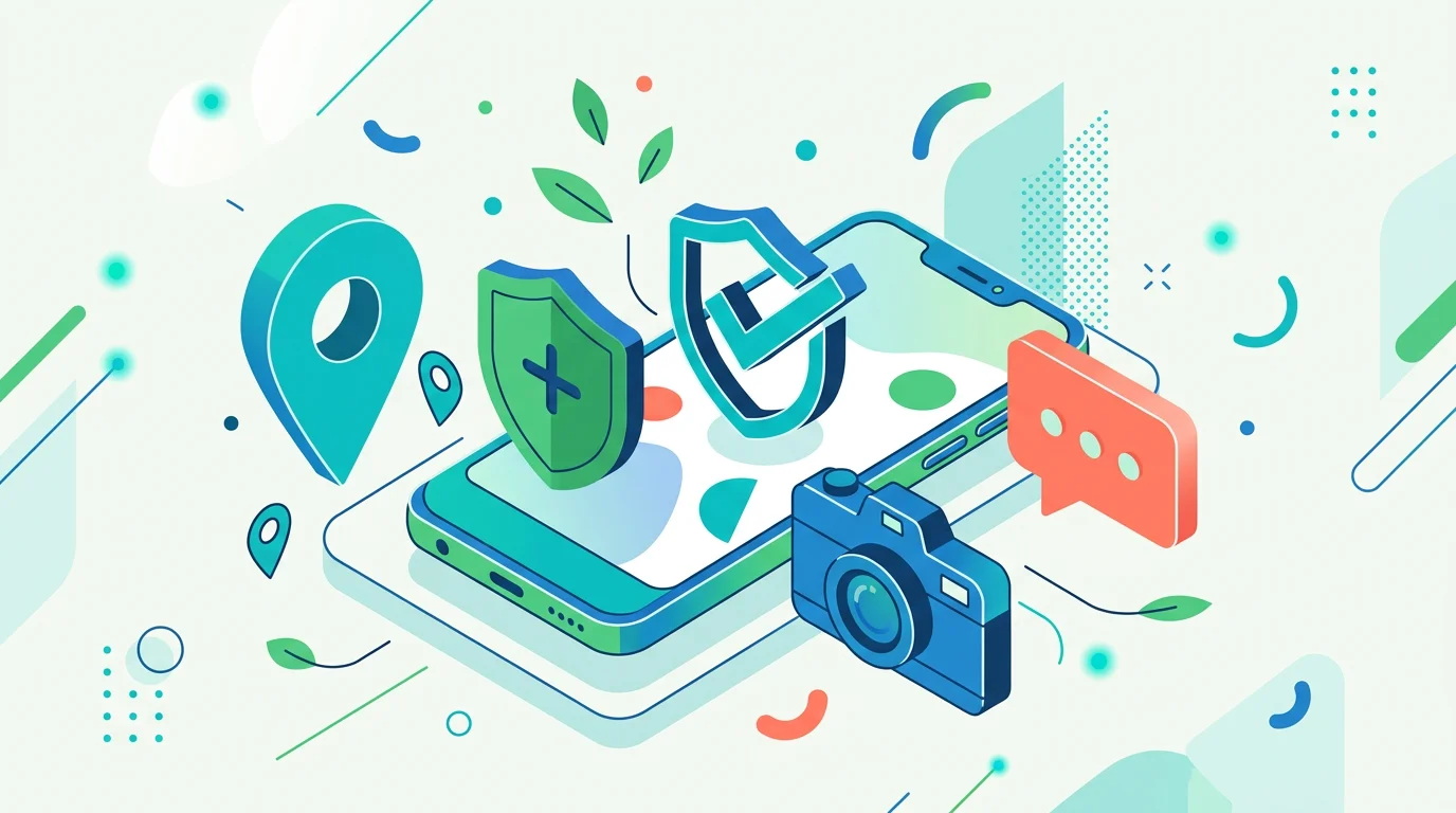 Android-first monitoring represented by location, phone activity, and privacy icons.