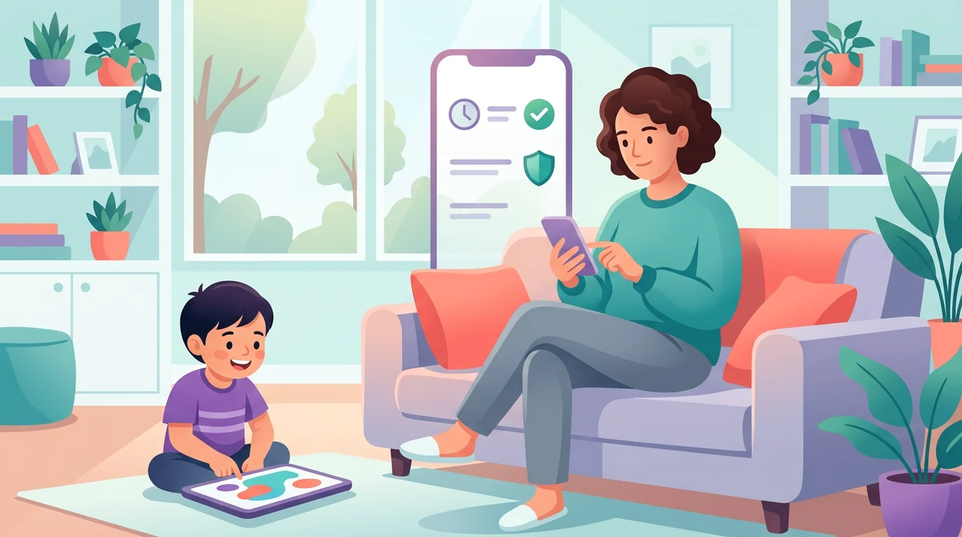 A parent reviewing Android supervision and screen-time controls on a generic family phone.