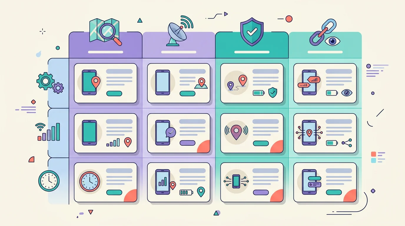 A comparison board of phone tracking options.
