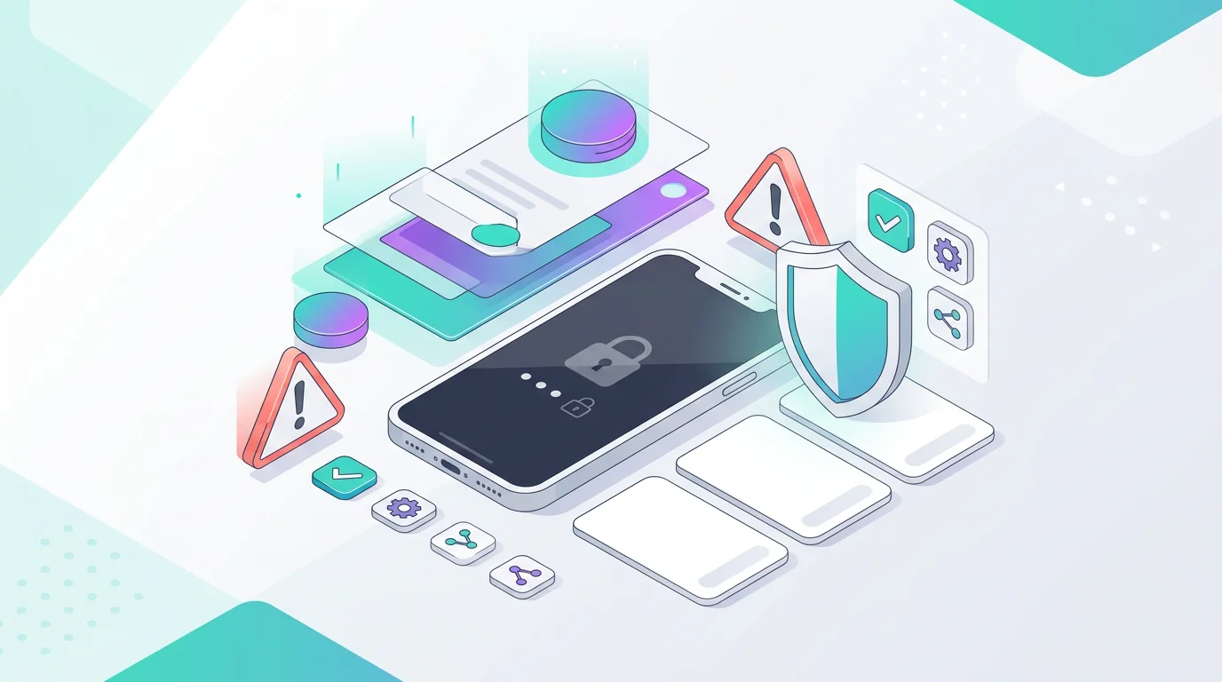 A locked phone with advanced access and privacy risk symbols.