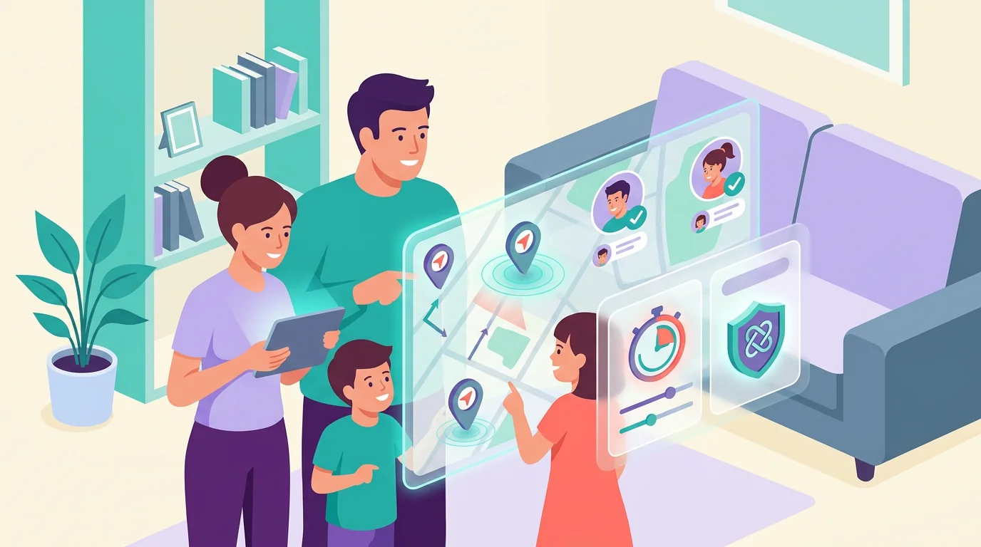 A family using transparent location sharing and screen time controls.