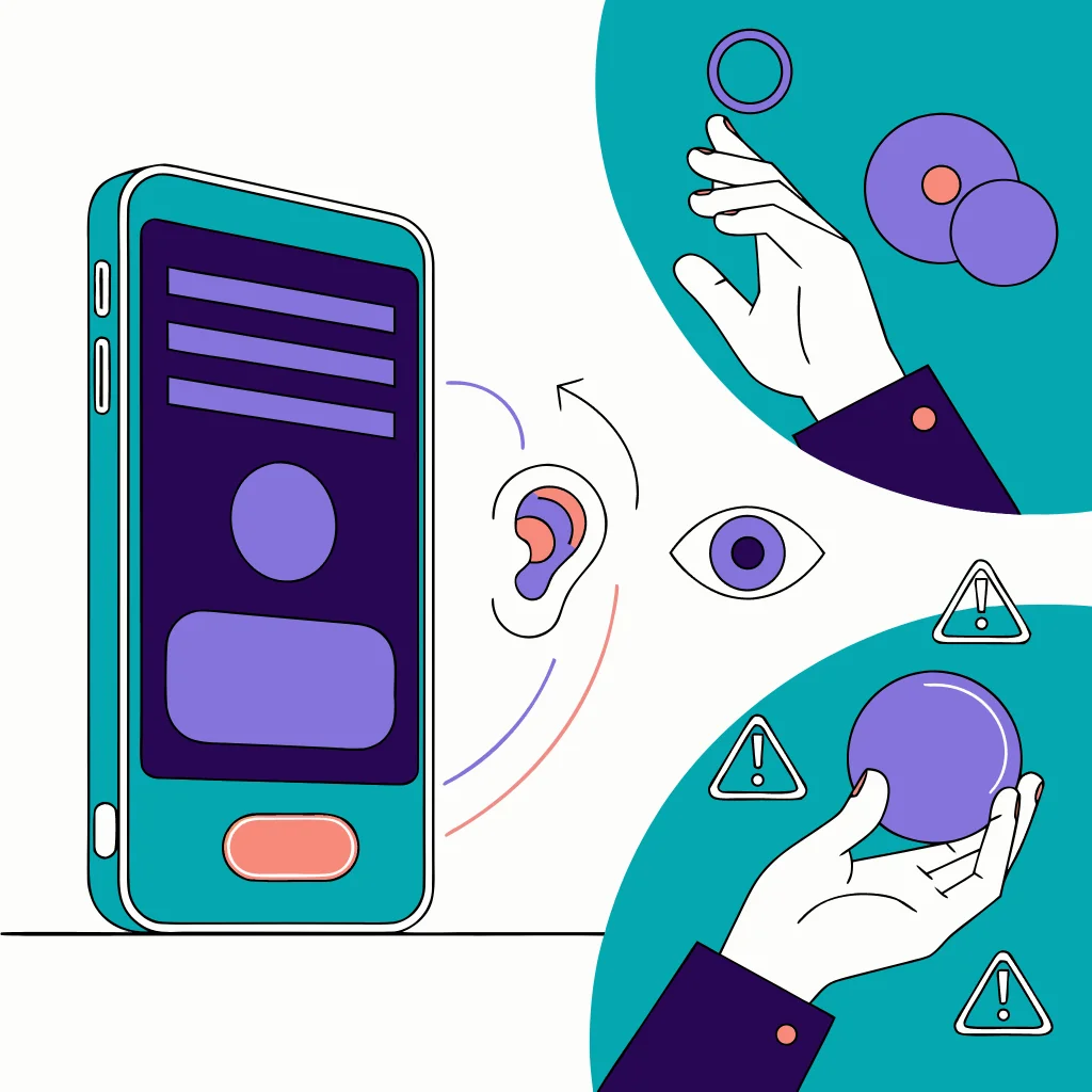 A generic Android phone beside a calm comparison of accessibility support and unexplained control.