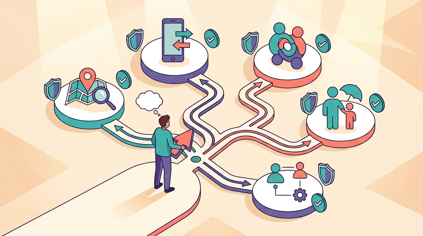 A person choosing between several phone tracking options based on task and privacy fit.