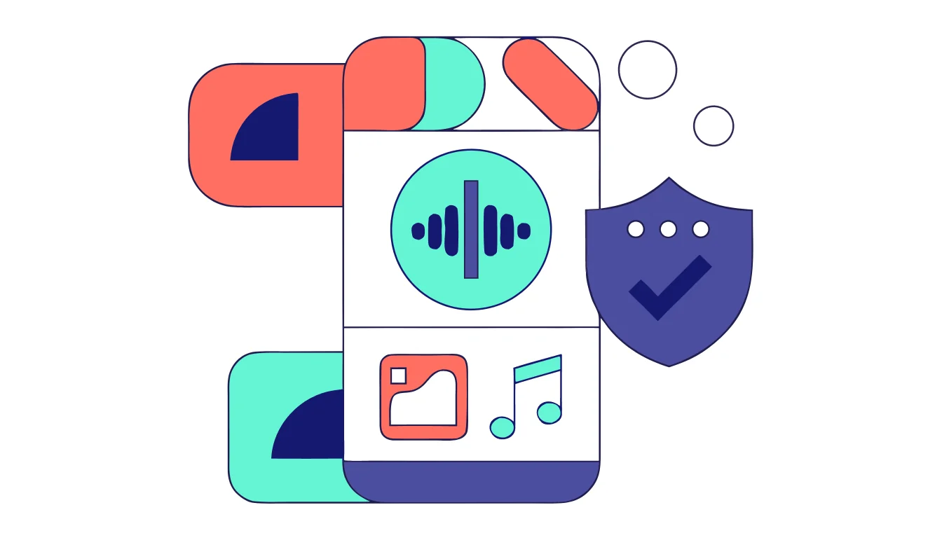 A managed company smartphone showing generic security, update, app, and compliance controls separated from personal content.