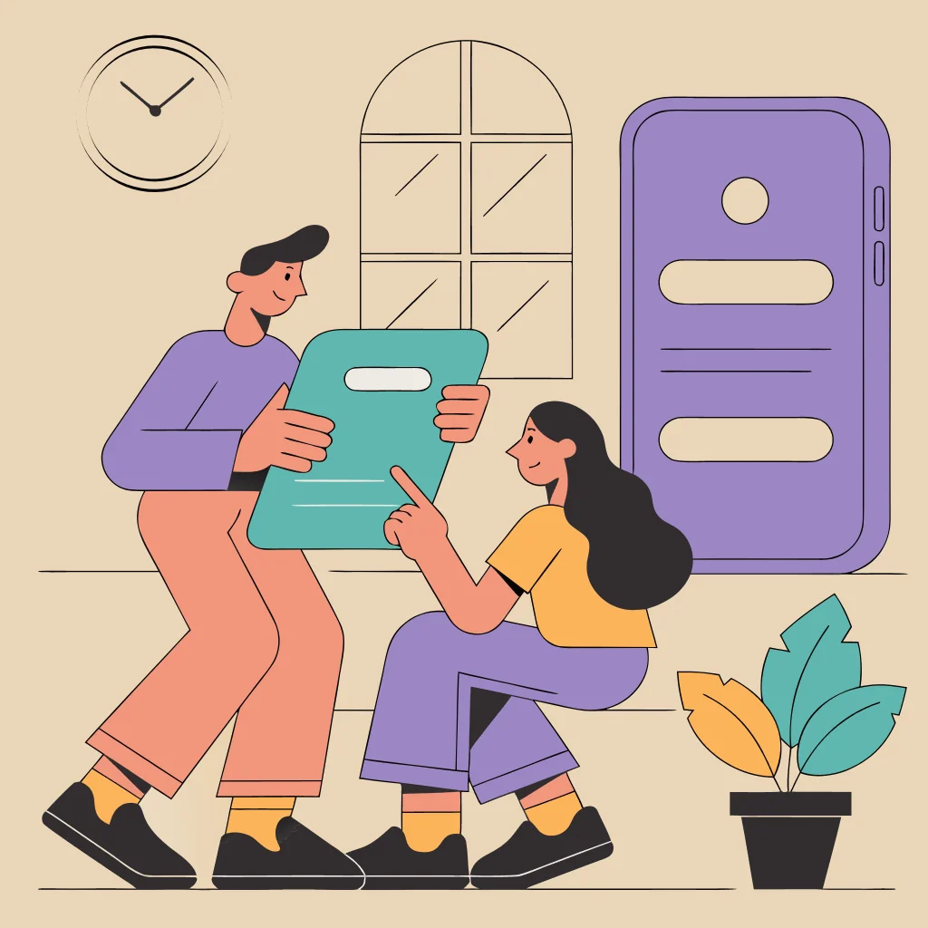 A parent and teenager reviewing a transparent device-safety plan at home.
