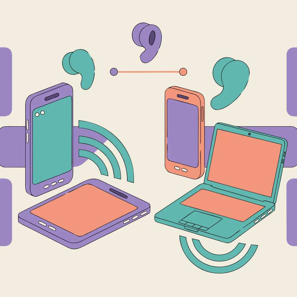 A light editorial comparison of Android, iPhone, iPad, and a computer with platform boundaries.