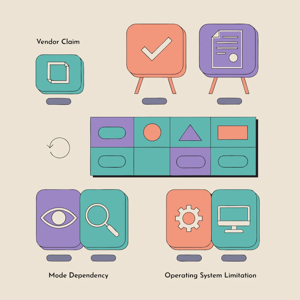 A calm evidence board separating vendor claims, root dependencies, and Android limitations.