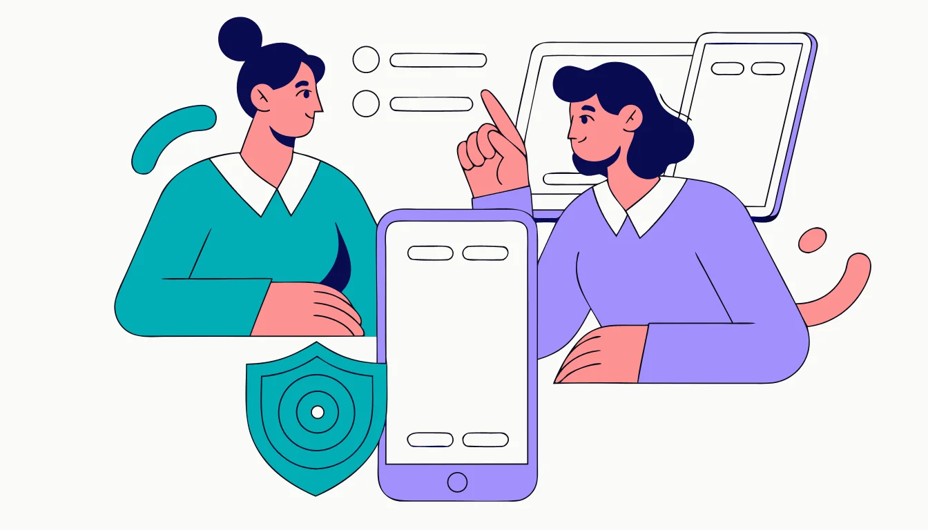 A parent and teenager reviewing a transparent device-safety plan at home.