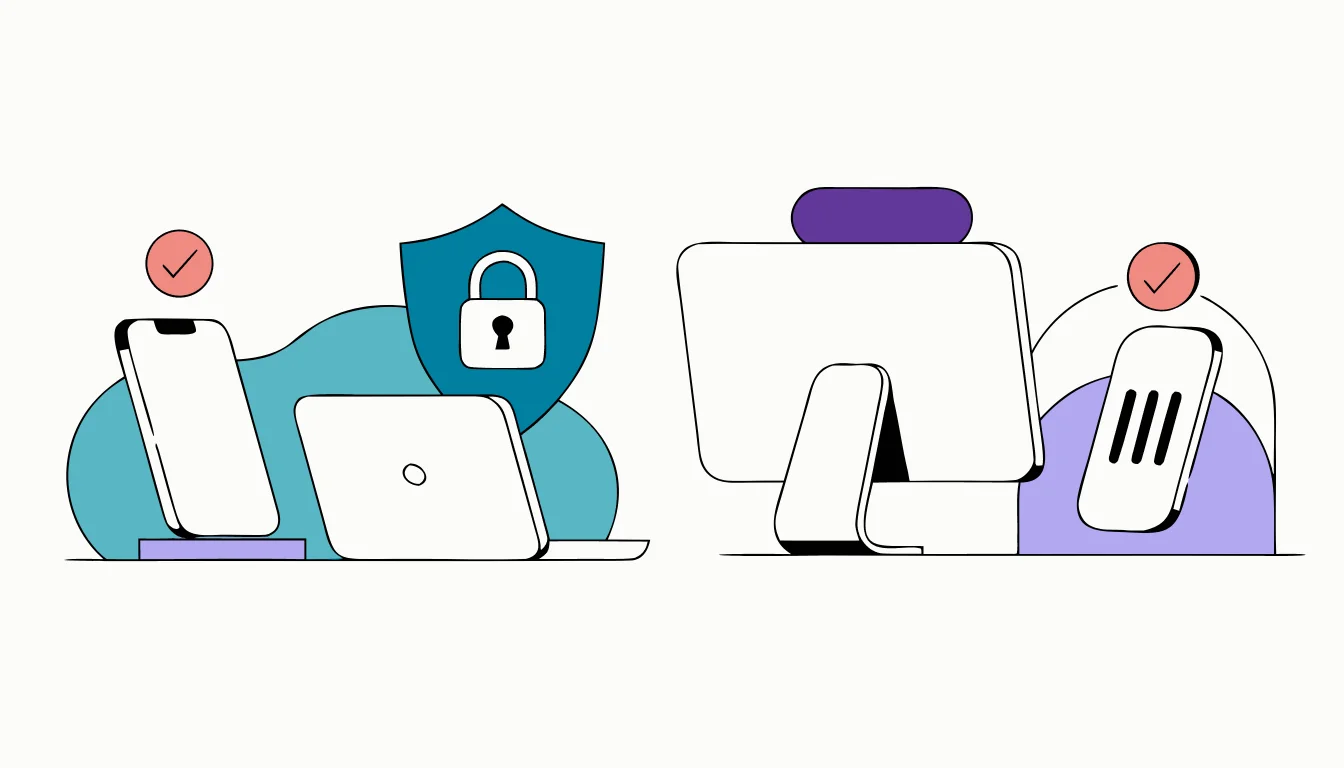 A light editorial comparison of an Android phone, a laptop, and an iPhone boundary.