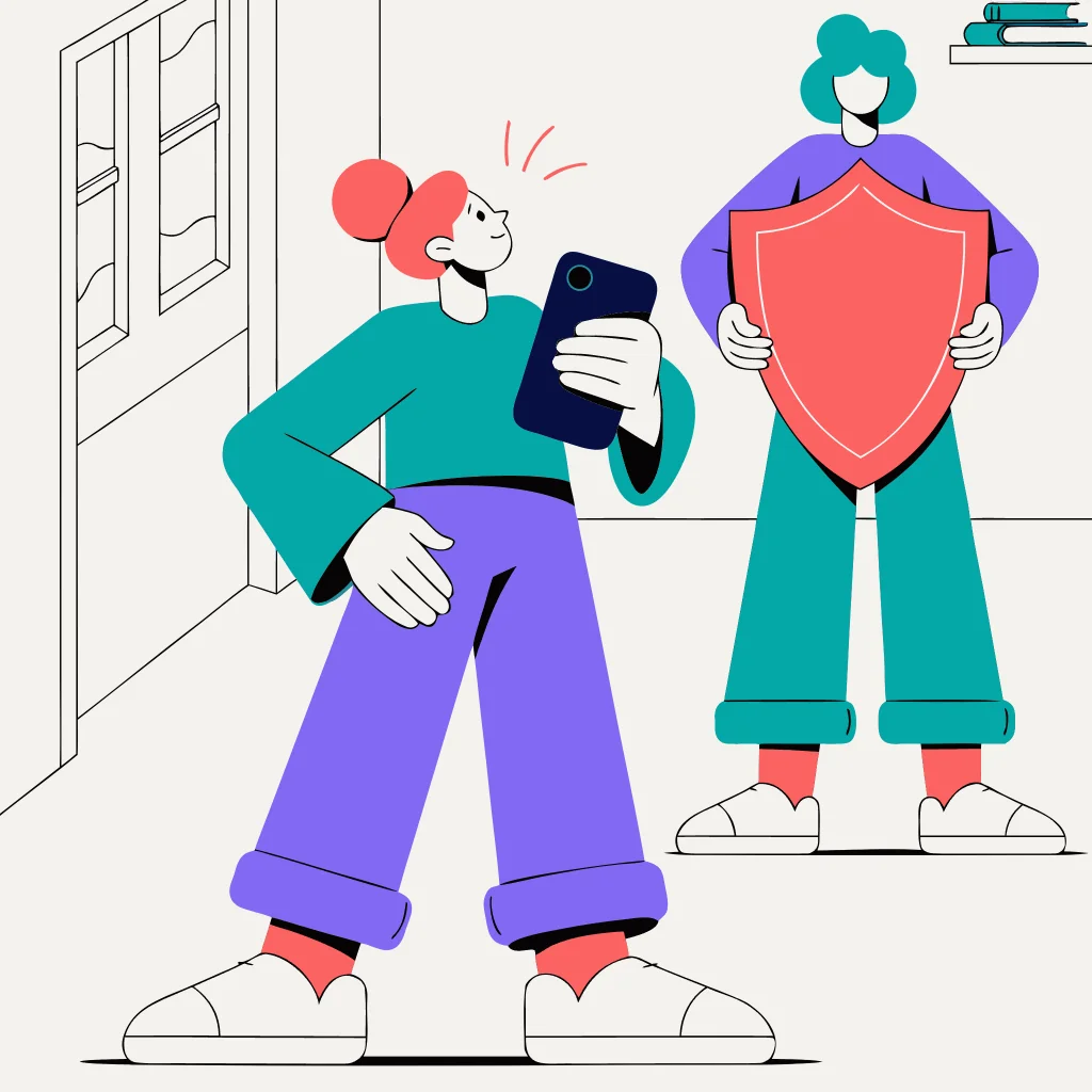 A person and trusted supporter reviewing a phone-safety plan before changing an Android device.