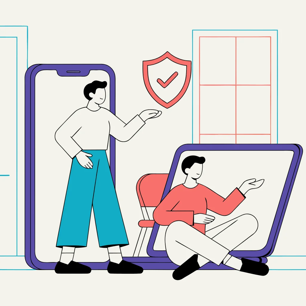 A person and trusted helper reviewing app behavior and a privacy plan after changing Android permissions.
