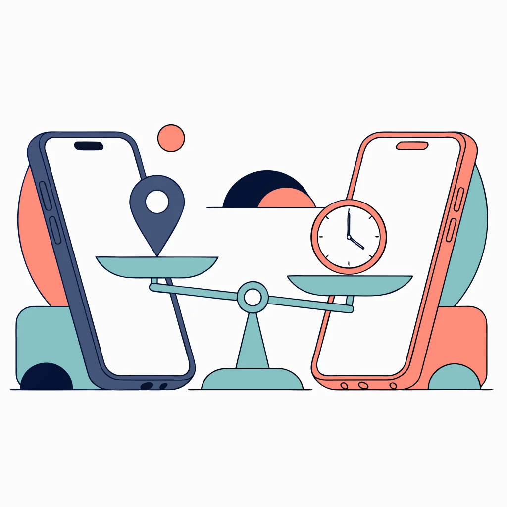 Android and iPhone showing a calm comparison of temporary location sharing options.