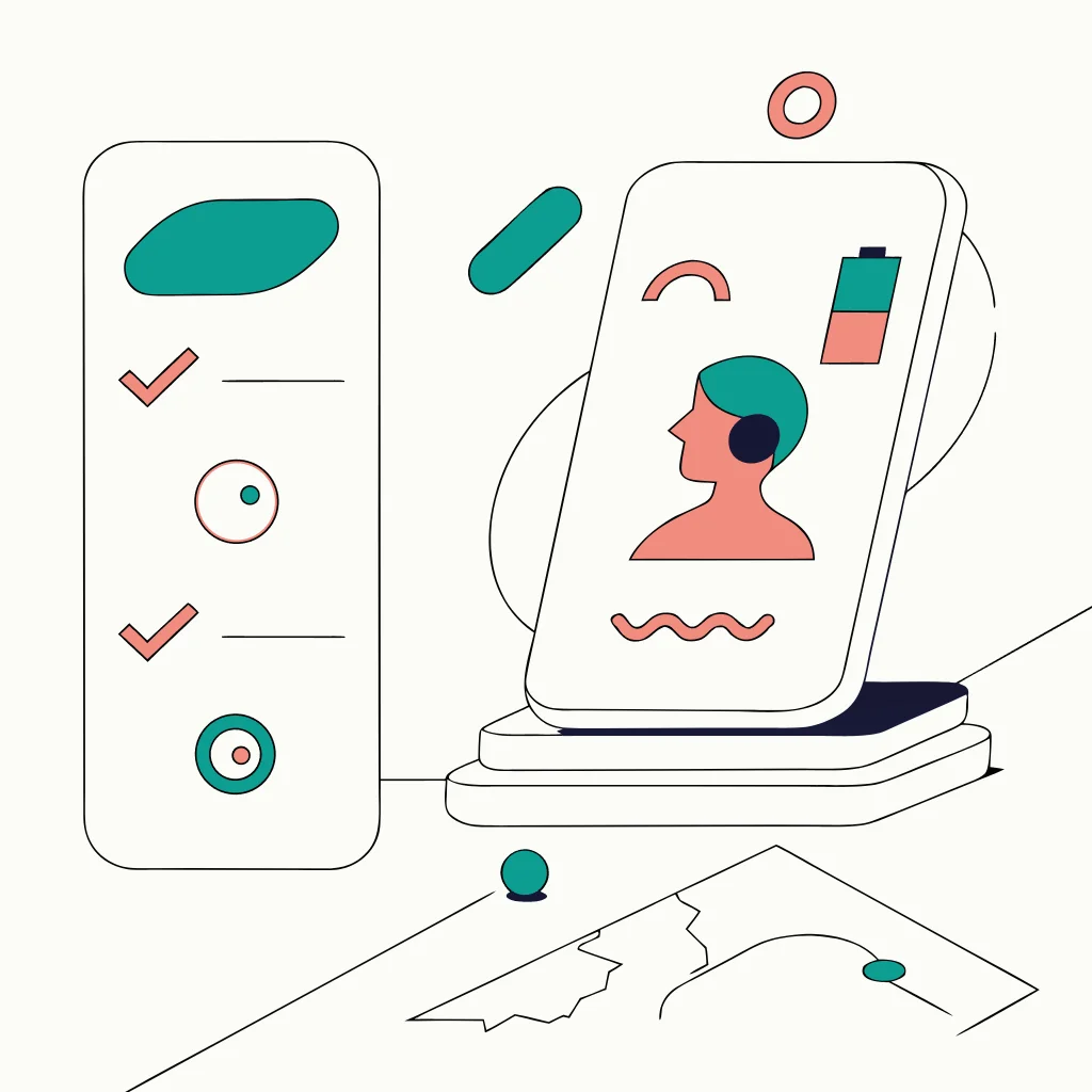 A privacy checklist beside a phone showing recipient visibility and location-sharing controls.