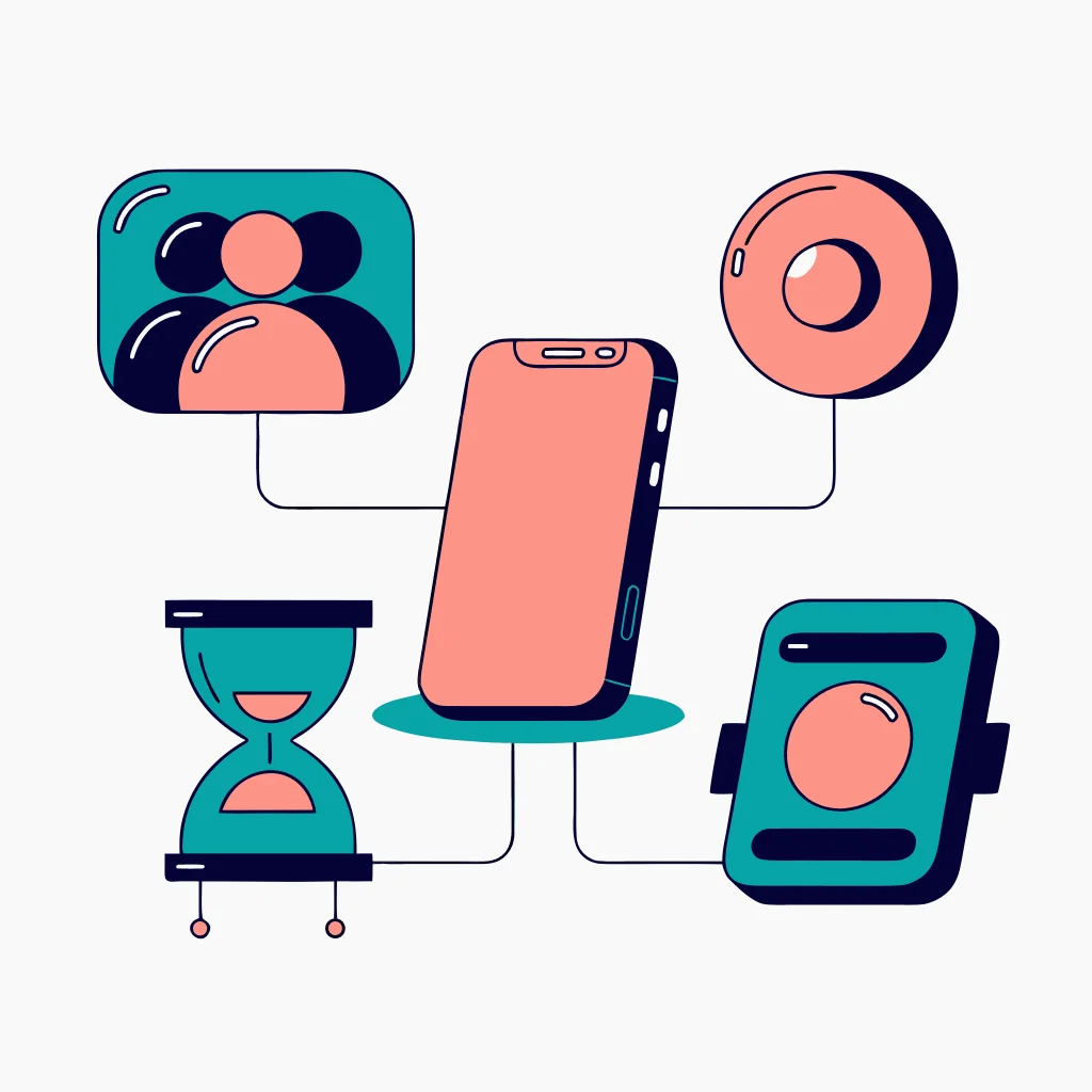 A four-step location-sharing workflow showing audience, duration, confirmation, and review.