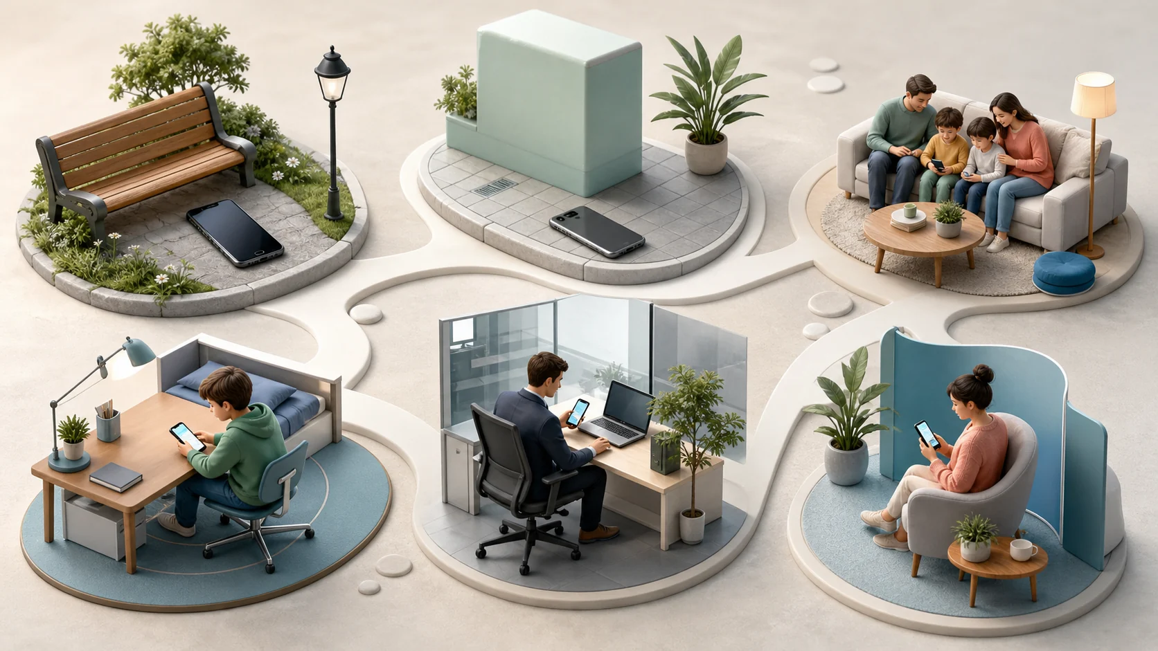 Six authorized phone-finding, sharing, management, and safety scenarios