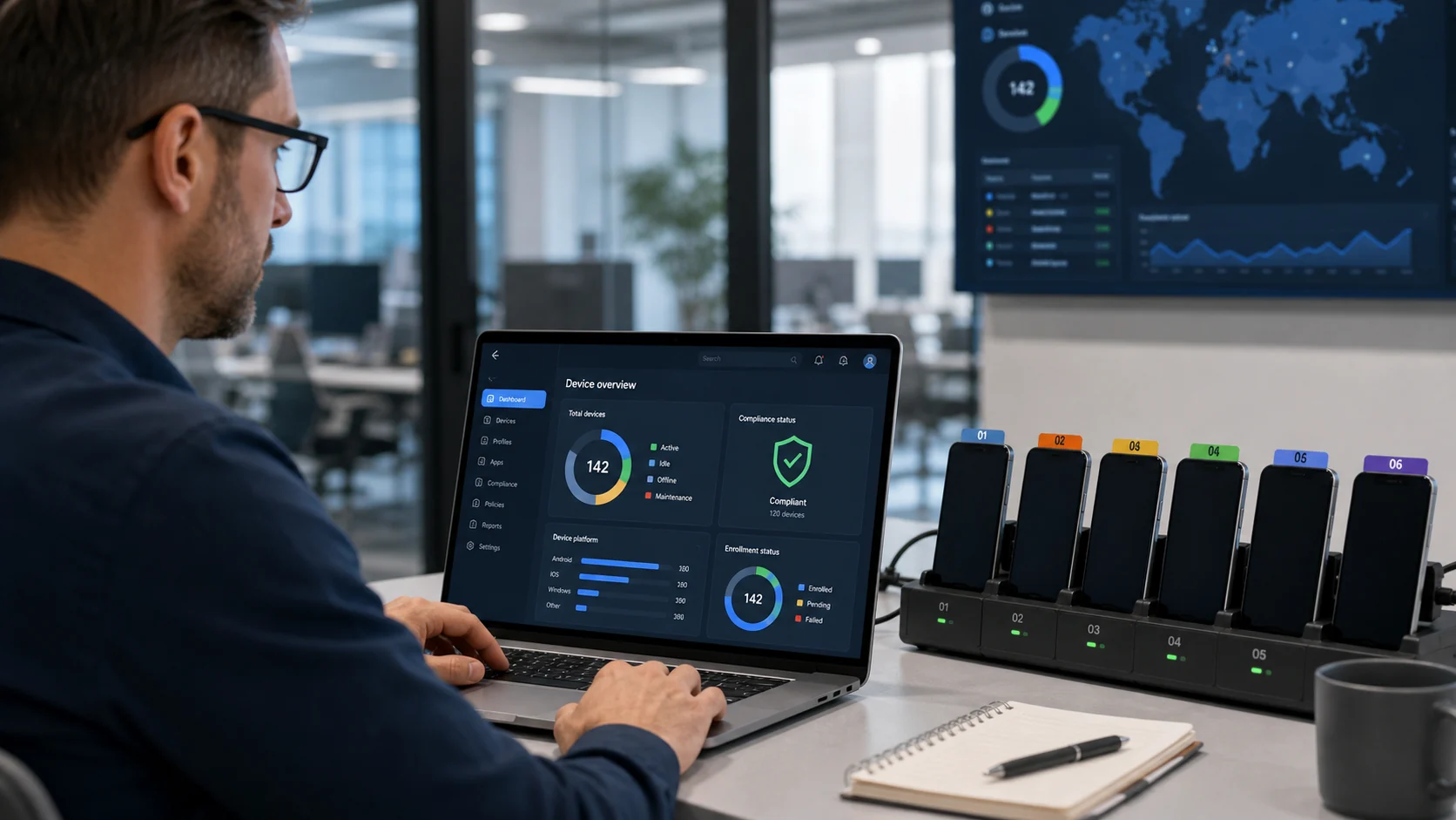 An IT administrator managing a clearly identified company device fleet