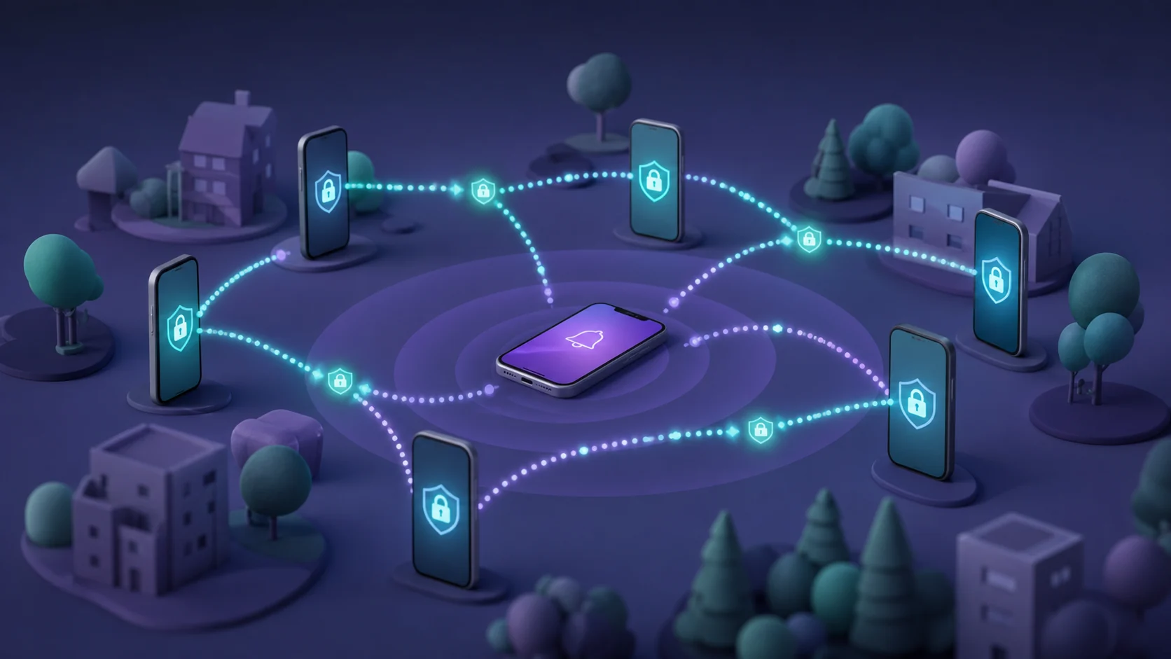 Nearby generic devices relaying an encrypted offline-finding signal.