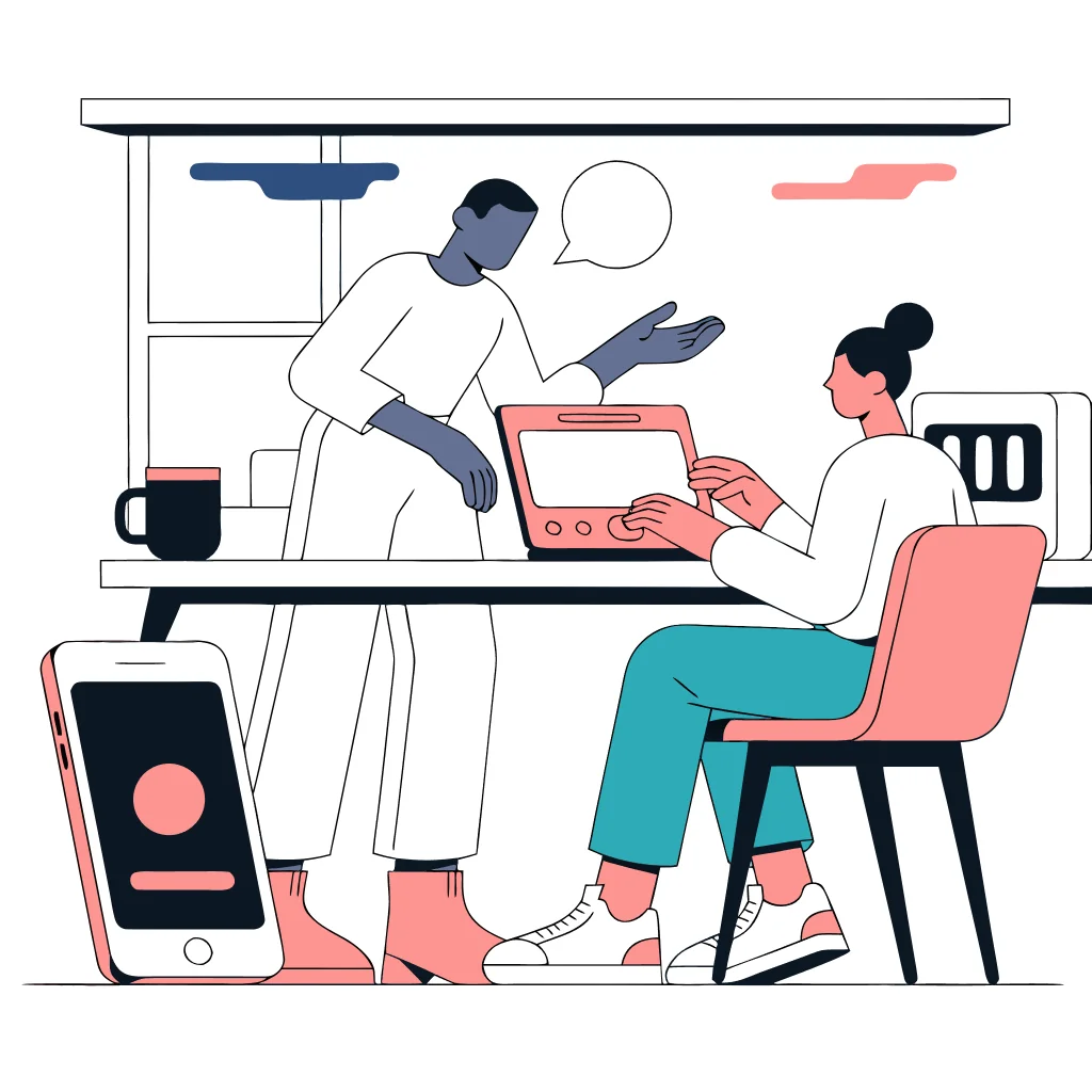 A trusted support person helping a mobile user report phishing and recover an account from a safe device.