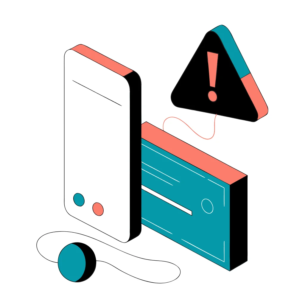 A generic phone with a warning symbol beside an opaque monitoring service, emphasizing risk rather than surveillance capability.
