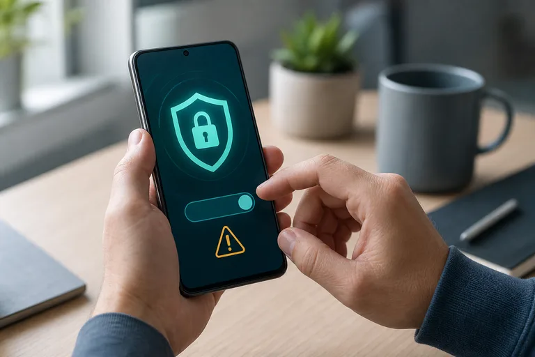 A phone security screen showing a shield and a warning before a setting is changed.