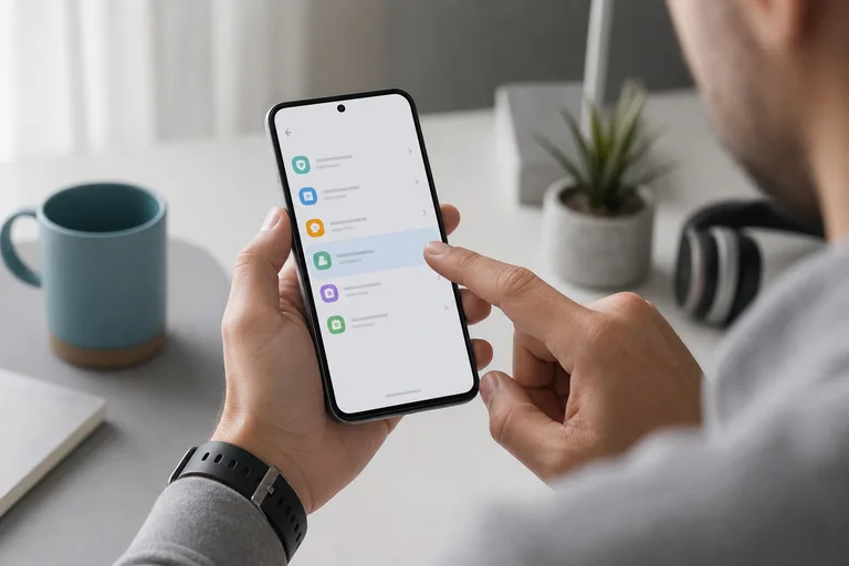 A person inspecting the installed-app list in phone settings.