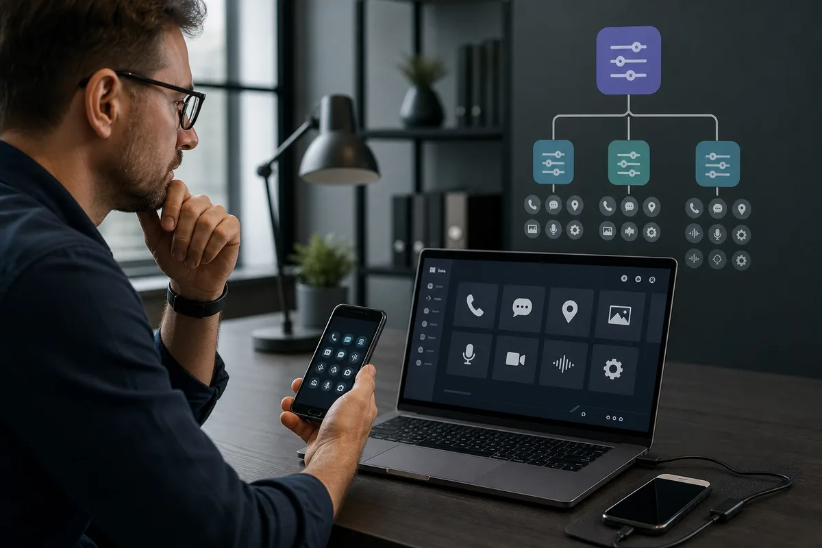 An analyst reviewing broad Android monitoring categories and configuration-dependent feature paths.