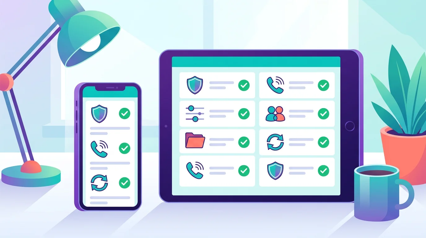 A safe response checklist shown on a trusted second device beside a phone