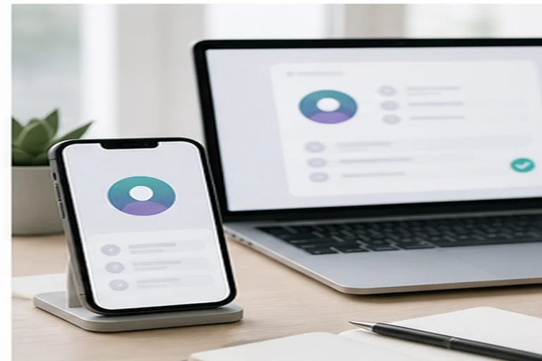 A phone and laptop representing account relationship setup for a tracker.