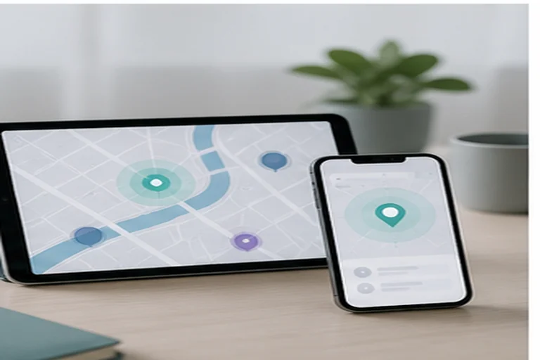 A generic map dashboard displayed on a phone and tablet.