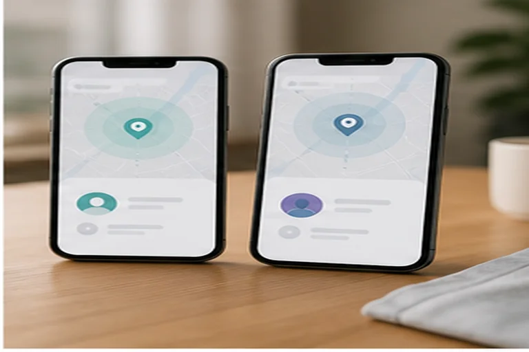 Two phones on a table representing consensual location sharing.