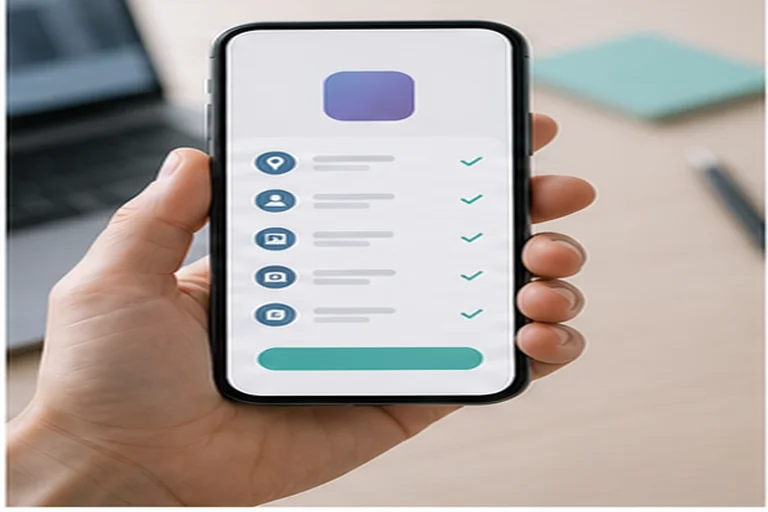 A phone showing a generic installation and permission checklist.